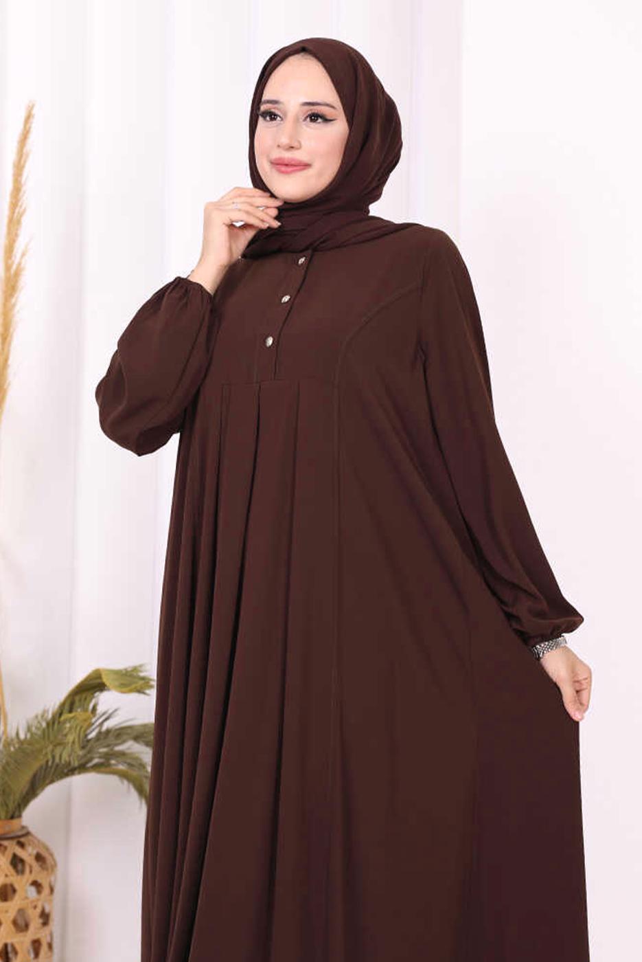 Vêtements hijab BRUN ROBE AVEC DÉTAIL DE BOUTON T 8206