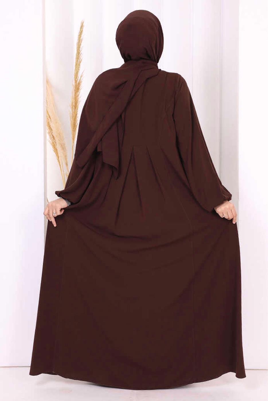 Vêtements hijab BRUN ROBE AVEC DÉTAIL DE BOUTON T 8206