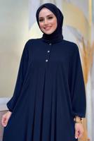 Tesettür giyim LACİVERT DÜĞME DETAYLI ELBİSE T 8206