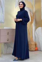 Tesettür giyim LACİVERT DÜĞME DETAYLI ELBİSE T 8206