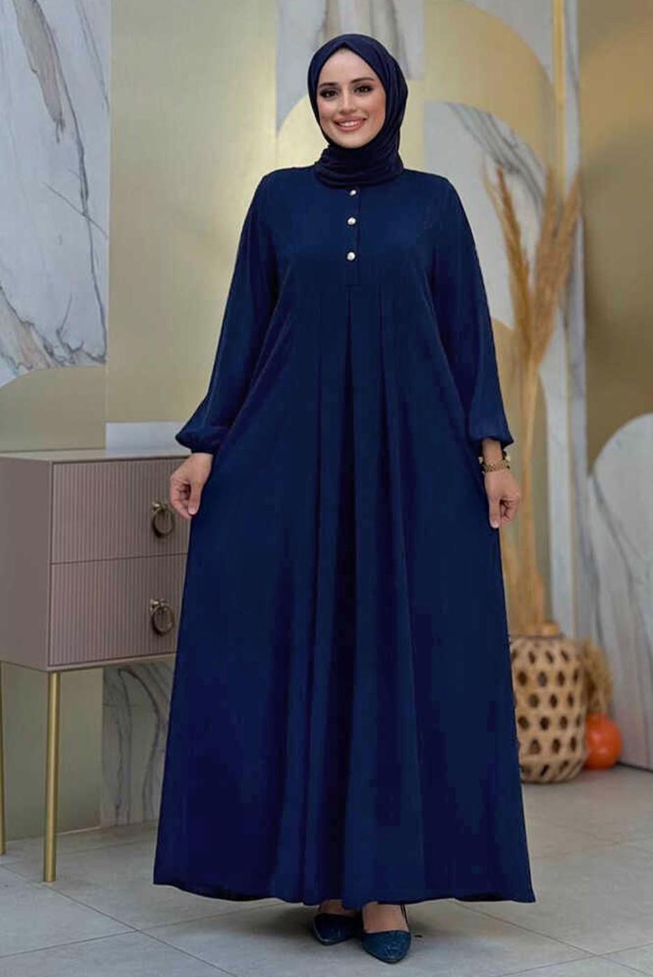 Tesettür giyim LACİVERT DÜĞME DETAYLI ELBİSE T 8206