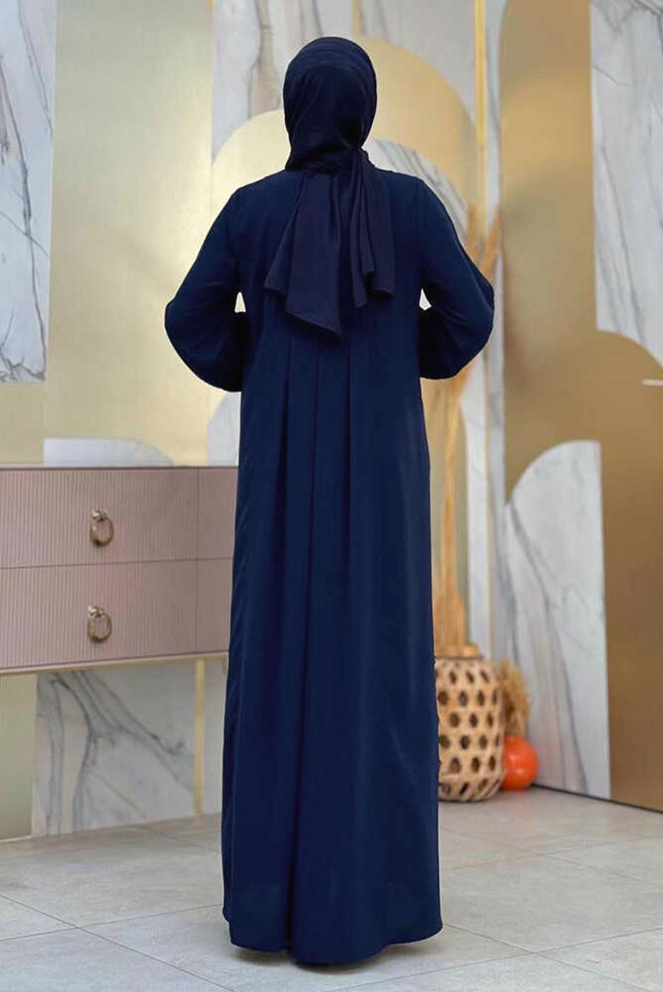 Tesettür giyim LACİVERT DÜĞME DETAYLI ELBİSE T 8206