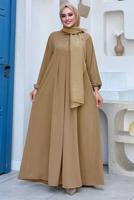 Tesettür giyim VİZON DÜĞME DETAYLI ELBİSE T 8206