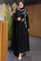 Vêtements hijab NOIR ROBE DE SOIRÉE AVEC CAPE T 8393