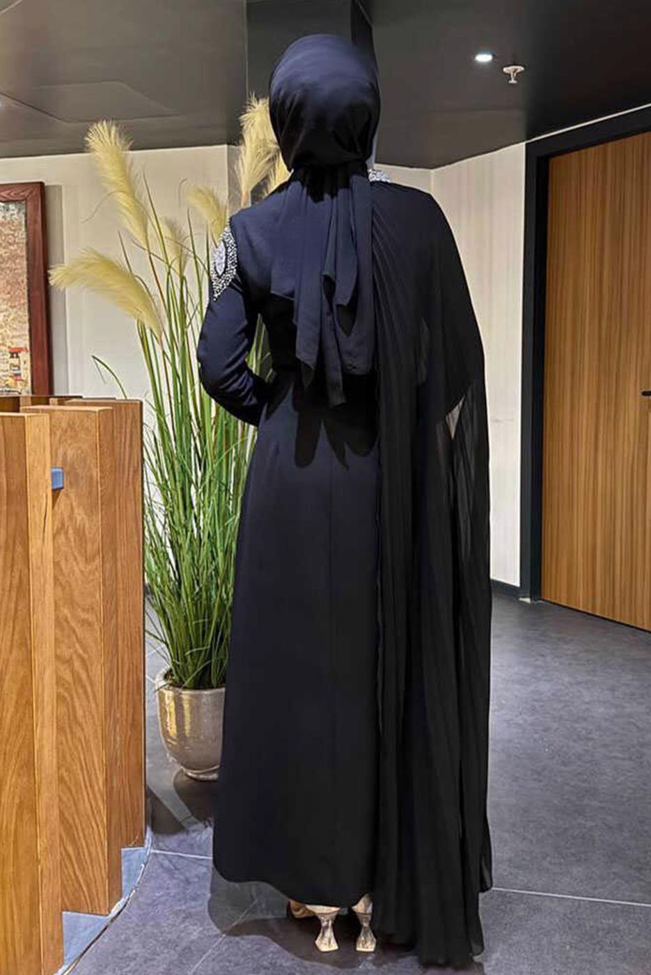 Vêtements hijab NOIR ROBE DE SOIRÉE AVEC CAPE T 8393