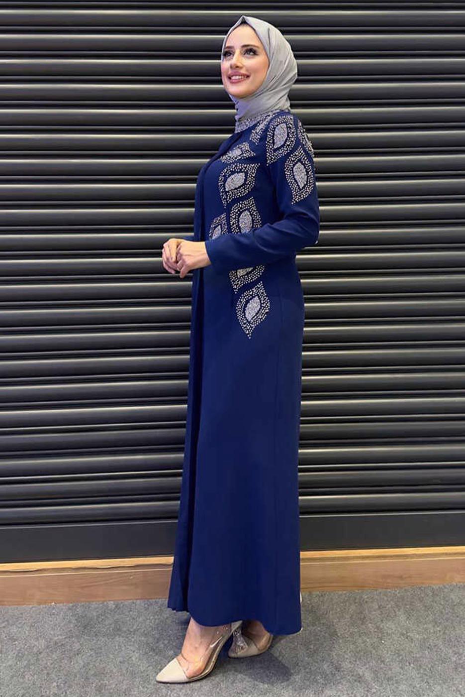 Vêtements hijab BLEU MARINE ROBE DE SOIRÉE AVEC CAPE T 8393