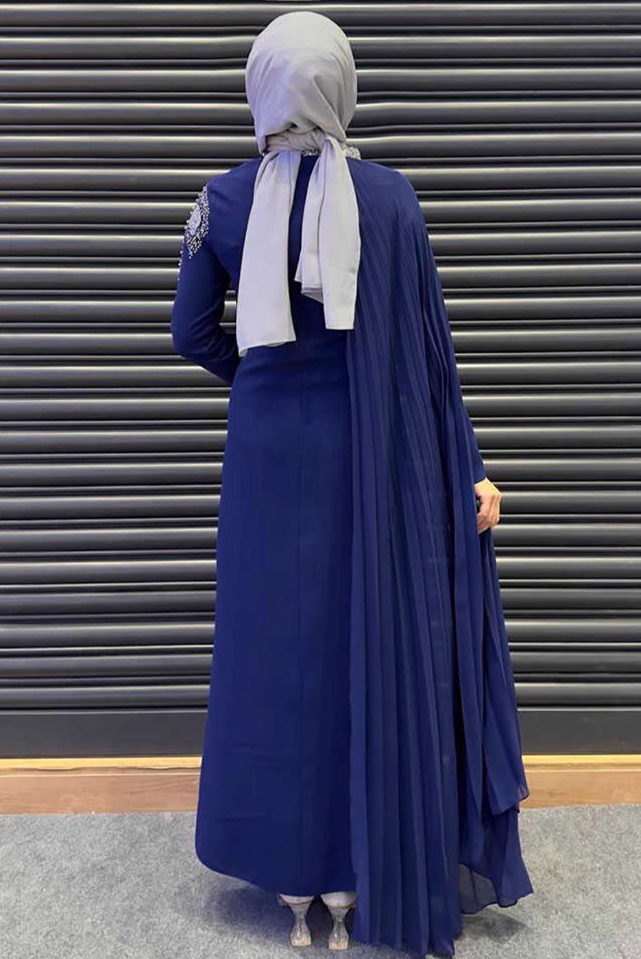 Vêtements hijab BLEU MARINE ROBE DE SOIRÉE AVEC CAPE T 8393