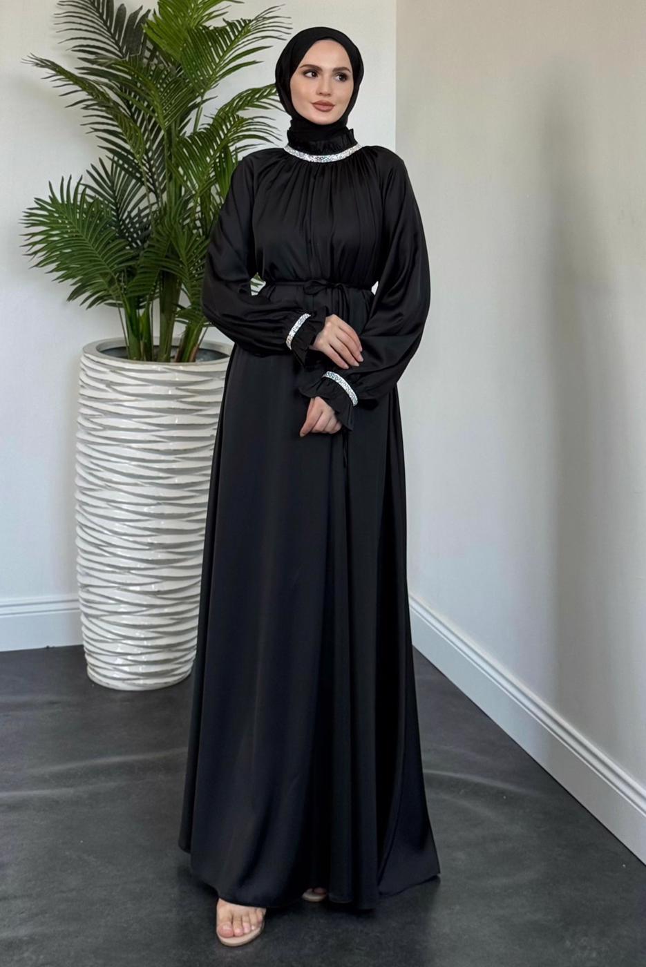 Hijab clothing BLACK GEM DETAILED EVENING DRESS T 8441