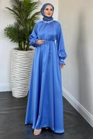 Tesettür giyim MAVİ YAKASI TAŞLI ABİYE ELBİSE T 8441