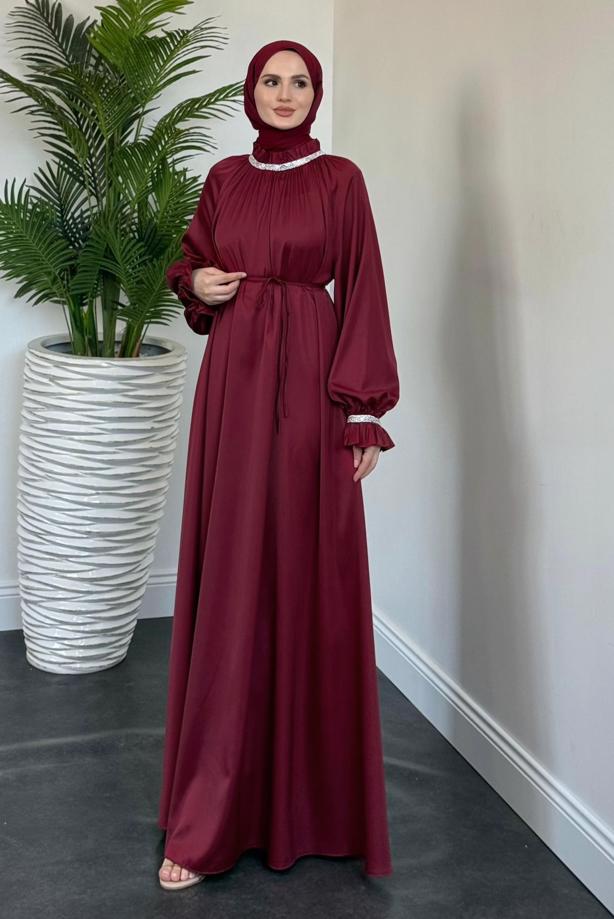 Tesettür giyim  YAKASI TAŞLI ABİYE ELBİSE T 8441