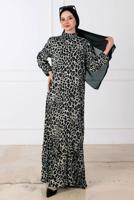 Tesettür giyim SİYAH LEOPAR DESENLİ ELBİSE T 8529