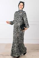 Tesettür giyim SİYAH LEOPAR DESENLİ ELBİSE T 8529