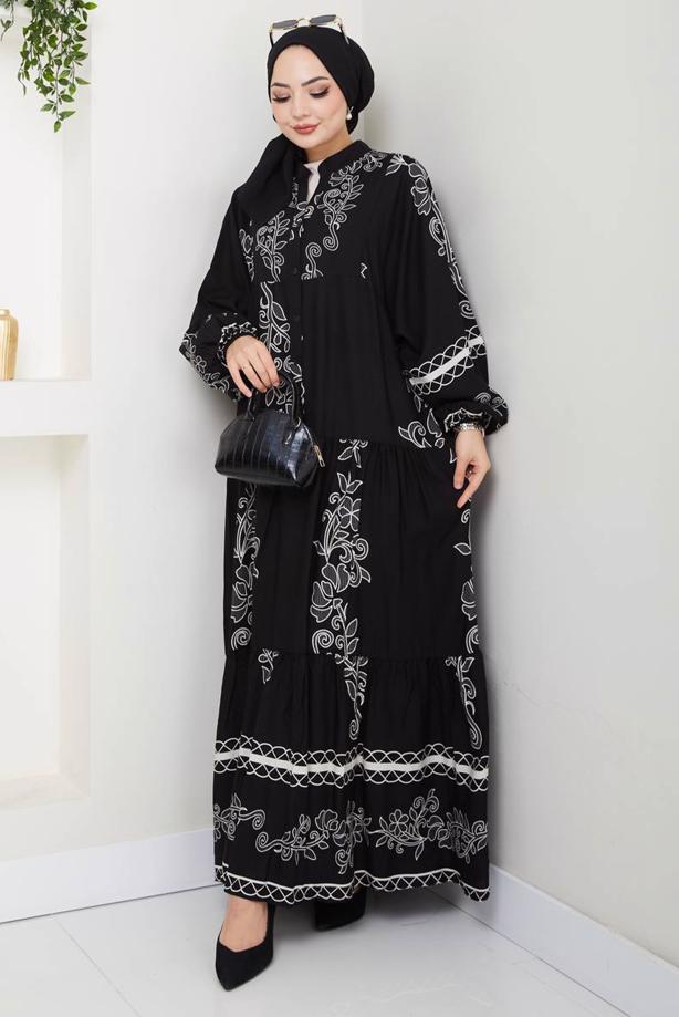 Vêtements hijab NOIR ROBE À MOTIFS T 8558 - TRENDTESETTÜR