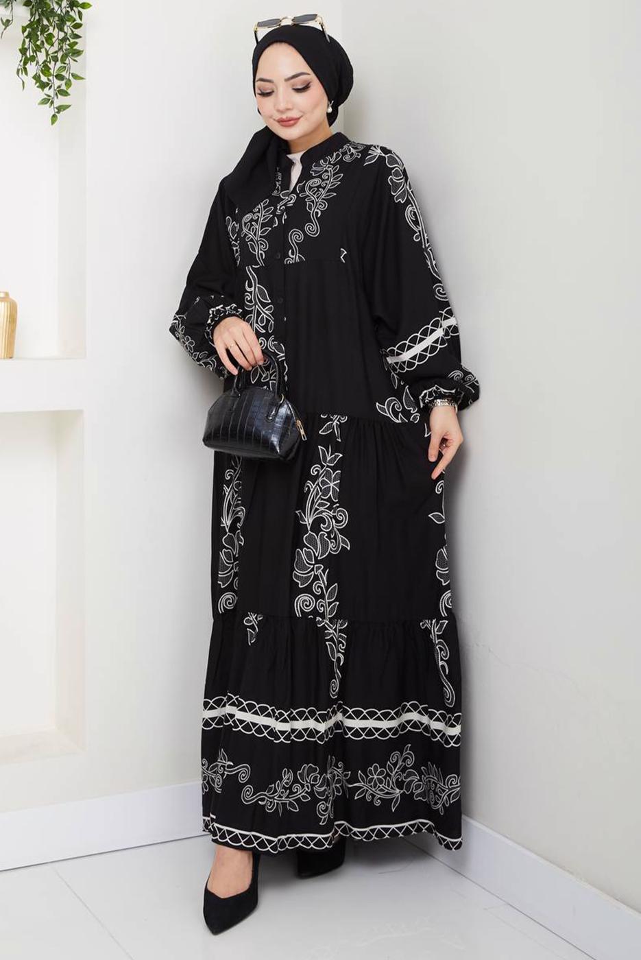 Vêtements hijab NOIR ROBE À MOTIFS T 8558