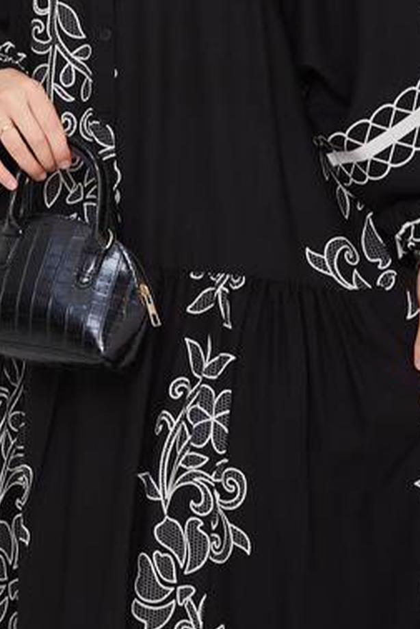 Vêtements hijab NOIR ROBE À MOTIFS T 8558 - TRENDTESETTÜR