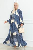 Tesettür giyim LACİVERT DESENLİ ELBİSE T 8642