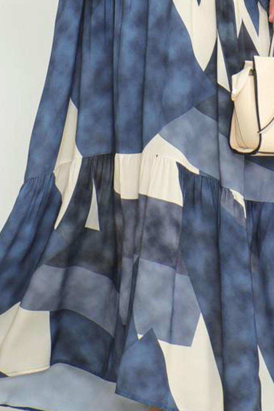 Tesettür giyim LACİVERT DESENLİ ELBİSE T 8642