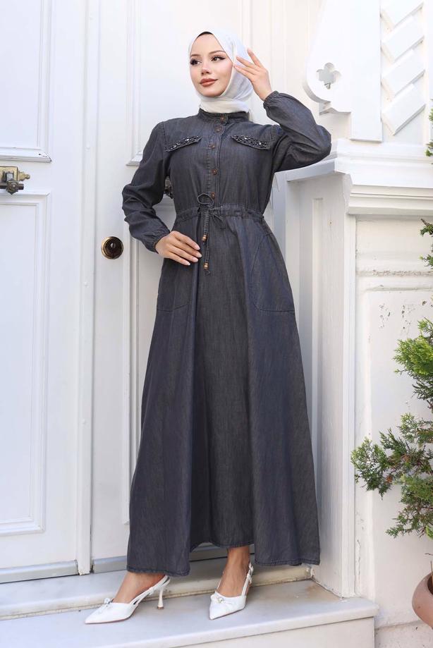 Vêtements hijab NOIR ROBE EN DENIM DE COTON T 8676 - TRENDTESETTÜR