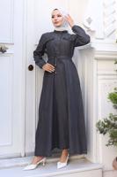 Tesettür giyim SİYAH PAMUKLU DENİM ELBİSE T 8676