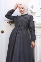 Tesettür giyim SİYAH PAMUKLU DENİM ELBİSE T 8676