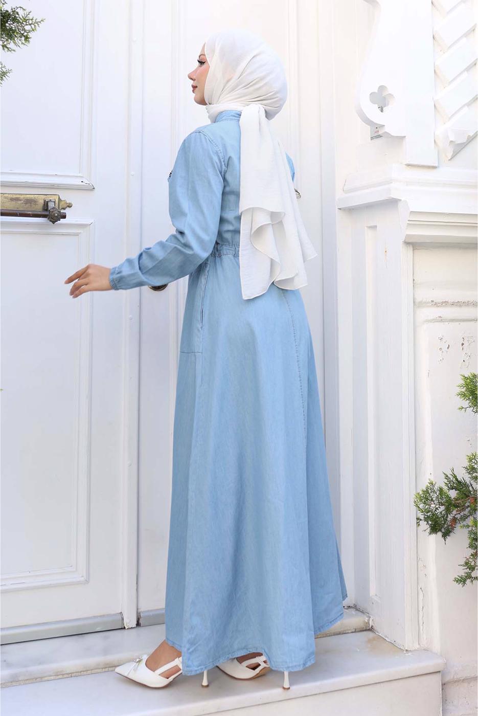 Vêtements hijab BLEU ROBE EN DENIM DE COTON T 8676