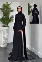 Vêtements hijab NOIR ROBE DE SOIRÉE À DÉTAILS DE PERLES T 8916