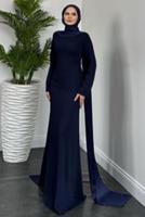 Tesettür giyim LACİVERT İNCİ DETAYLI ABİYE ELBİSE T 8916