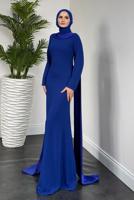 Tesettür giyim LACİVERT İNCİ DETAYLI ABİYE ELBİSE T 8916