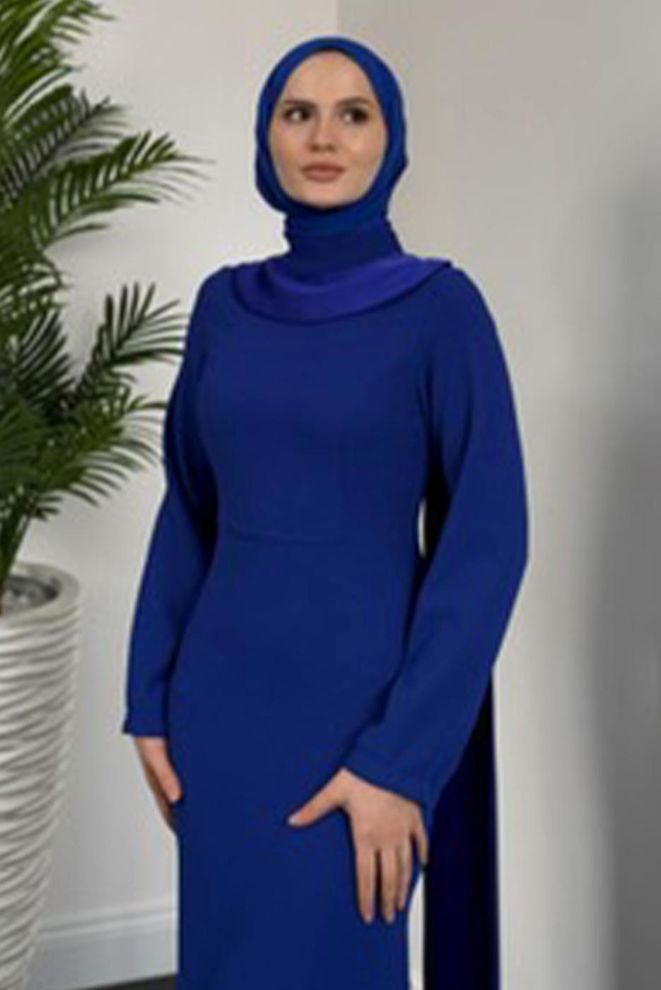 Tesettür giyim LACİVERT İNCİ DETAYLI ABİYE ELBİSE T 8916