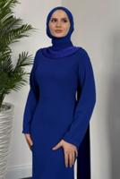 Tesettür giyim LACİVERT İNCİ DETAYLI ABİYE ELBİSE T 8916