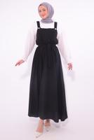 Tesettür giyim SİYAH KUŞAKLI SALOPET ELBİSE T 8974