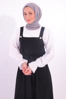 Tesettür giyim SİYAH KUŞAKLI SALOPET ELBİSE T 8974