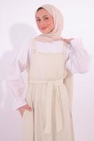 Tesettür giyim BEJ KUŞAKLI SALOPET ELBİSE T 8974