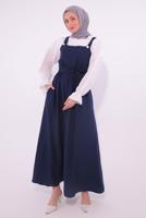 Tesettür giyim LACİVERT KUŞAKLI SALOPET ELBİSE T 8974