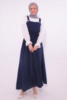 Tesettür giyim LACİVERT KUŞAKLI SALOPET ELBİSE T 8974