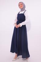 Tesettür giyim LACİVERT KUŞAKLI SALOPET ELBİSE T 8974