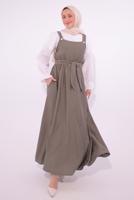 Tesettür giyim VİZON KUŞAKLI SALOPET ELBİSE T 8974
