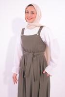 Tesettür giyim VİZON KUŞAKLI SALOPET ELBİSE T 8974