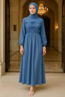 Tesettür giyim LACİVERT BAĞCIKLI ELBİSE T 9132
