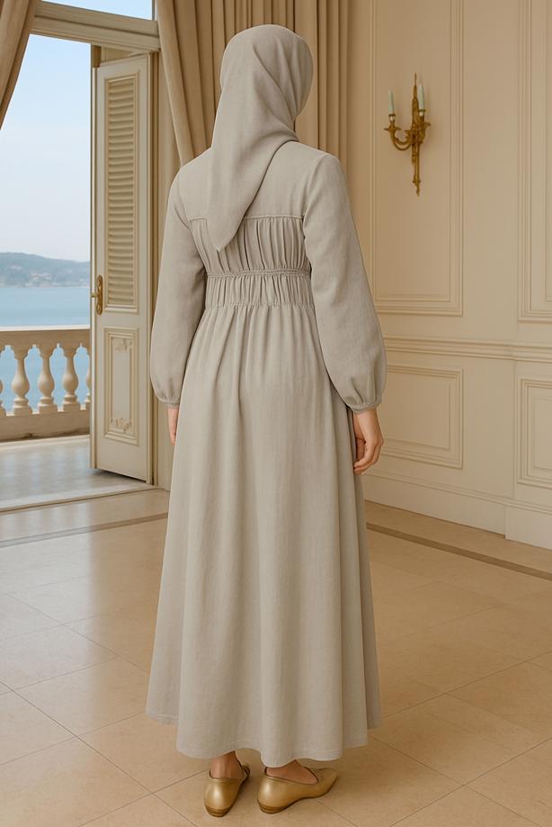 Tesettür giyim VİZON BAĞCIKLI ELBİSE T 9132 - TRENDTESETTÜR