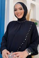 Tesettür giyim SİYAH TAŞ DETAYLI ABİYE ELBİSE T 9783