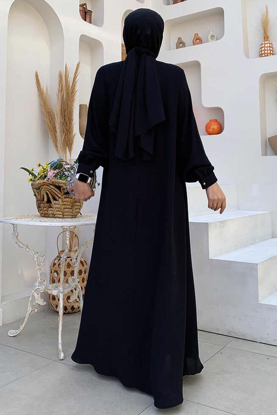 Tesettür giyim SİYAH TAŞ DETAYLI ABİYE ELBİSE T 9783