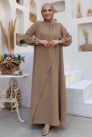 Tesettür giyim VİZON TAŞ DETAYLI ABİYE ELBİSE T 9783