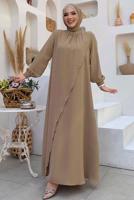 Tesettür giyim VİZON TAŞ DETAYLI ABİYE ELBİSE T 9783