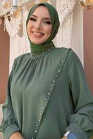 Tesettür giyim YEŞİL TAŞ DETAYLI ABİYE ELBİSE T 9783