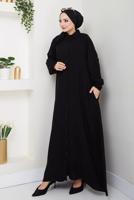 Tesettür giyim SİYAH GÖMLEK YAKA ELBİSE T 9988