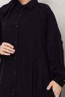 Tesettür giyim SİYAH GÖMLEK YAKA ELBİSE T 9988
