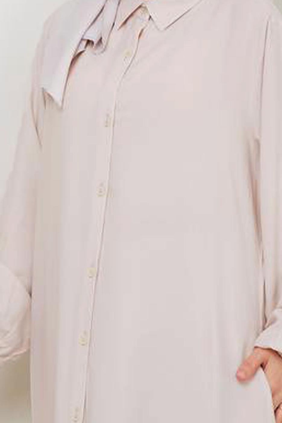 Tesettür giyim BEJ GÖMLEK YAKA ELBİSE T 9988