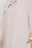 Tesettür giyim BEJ GÖMLEK YAKA ELBİSE T 9988