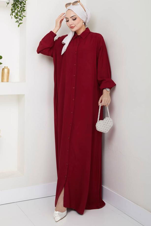 Vêtements hijab ROUGE BORDEAUX ROBE COL CHEMISE T 9988 - TRENDTESETTÜR